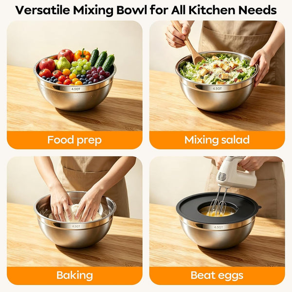 Stainless Steel Mixing Bowls with Lids Set & Colander(6Pcs)7