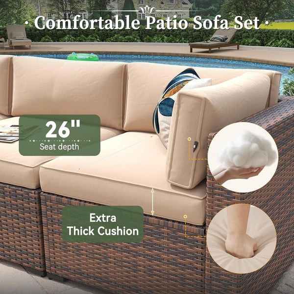 8 Piece Patio Furniture Set with 44" Fire Pit Table Wicker Rattan3