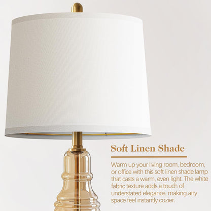 Glass Table Lamp Set of 2, Modern Table Lamps for Living Room Bedroom, Bedside Desk Lamps Vintage Nightstand Lamps with Linen Shades, 22", Champagne5