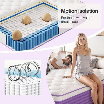 Queen Mattress,12 Inch Queen Size Mattress in a Box,Hybrid Memory Foam with Pocket Springs for Motion Isolation,Medium Firm ＆ Pressure Relief and Cool Sleep,Certipur-Us Certified,No Fiberglass3