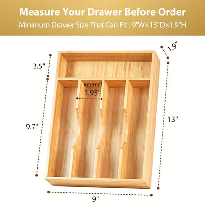Bamboo Kitchen Drawer Organizer, 9 Inch Silverware Utensils Tray Holder for Small Drawer, Wood Caddy for Flatware Cutlery Knives6