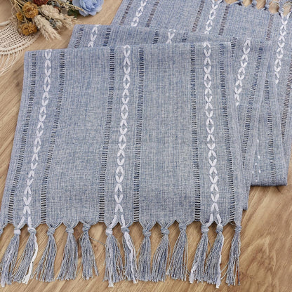 Dusty Blue Table Runner 15 X 72 Inches, Spring Summer Cotton Linen Farmhouse Dresser Runner Cover Top, Rustic Blue and White Coastal Table Decor for Dining Room, Kitchen, Wedding, Party, Home Decor3