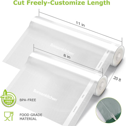 Vacuum Sealer Rolls Bags, 3 Rolls 11"X 20'+ 3 Rolls 8"X 20'2