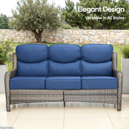 Swivel Patio Chairs Sofa Set of 6-6" Thick Cushion - Wicker Outdoor Swivel Rocker Patio Chair,Sofa/Side Table, High Back Comfortable Outdoor Glider Chairs - Grey Wicker | Blue Cushions5