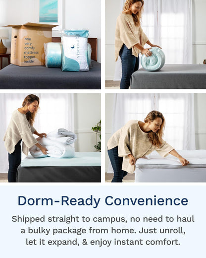 4 Inch Pillow Top Memory Foam Mattress Topper Twin XL - Cooling Certipur-Us Certified - Extra Long Hybrid Lux Dual Layer Mattress Pad - Perfect for College Dorms7