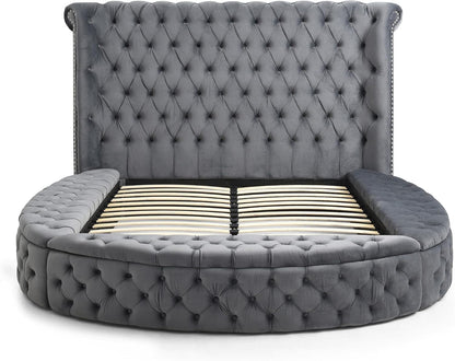 Elizabeth 107 X 101 Velvet round Storage King Bed in Gray4