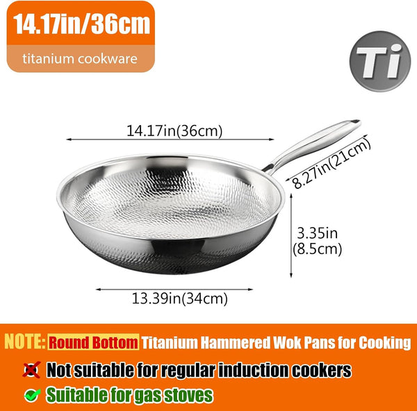 Titanium Hammered Pan Pro, 2026 Upgrade Double-Side Hammered Wok, Frying Pans Nonstick, Durable Scratch-Resistant Non Stick Titanium Pans for Cooking,No Lid,14.17In2