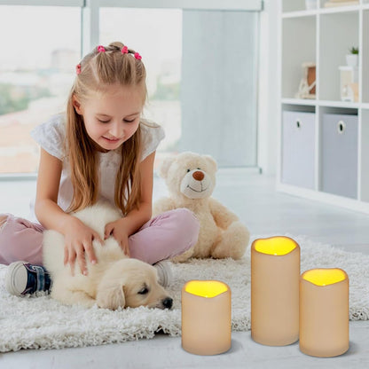 Flameless Candles 4" 5" 6" Outdoor Indoor Pillars Battery Operated Flickering Candles Include 10-Key Remote Timer 400+ Hours by 2 AA Batteries (Ivory Candle - Warm Light, 3"D X 4"|5"|6" H - 12 Pack)3