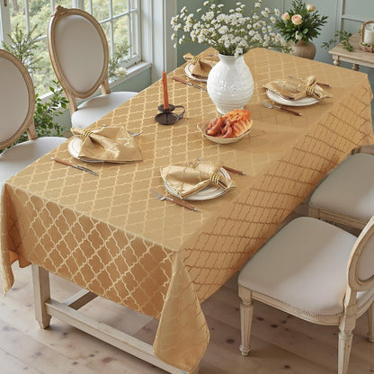 Fall Tablecloth Rectangle, Jacquard, 52" X 70", Gold2
