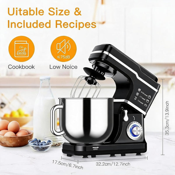 Stand Mixer Dough Mixer 7QT 660W 10-Speed Tilt-Head Dough Mixer, Electric Kitchen Mixer with Stainless Bowl, Hook, Whisk, Beater & Splash Guard, Black (Black)5