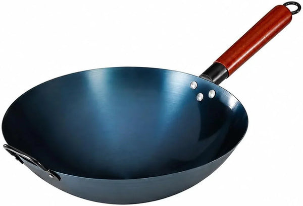 13.5 Inch Carbon Steel Wok Pan with Wooden Handle – Pre-Seasoned round Bottom Wok for Gas Stovetop – Natural Non-Stick Stir Fry Pan for Authentic Asian Cooking1