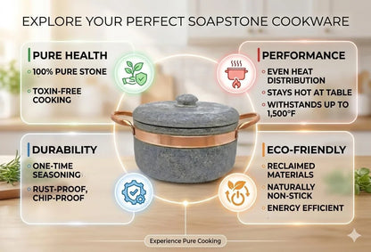 Soapstone 2.4 Qt Dutch Oven with Copper Handles by  | Handcrafted from a Block of Pure Soapstone | Non-Toxic and Non-Stick | Unique, Durable and Eco-Friendly3