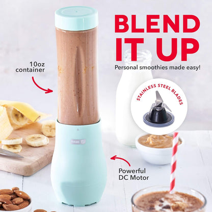 Mighty Mini Blender - Small Personal Blender for Smoothies, Protein Shakes & Frozen Fruit with Travel Lid-Stainless Steel Blades, BPA Free Tritan™ Cup - 10 Ounce - Aqua2