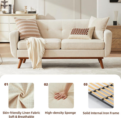 65.2" W Loveseat Sofa, Mid Century Modern Decor Love Seat Couches for Living Room, Button Tufted Upholstered Furniture, Easy to Install Small Couch for Bedroom Office Apartment, Beige8