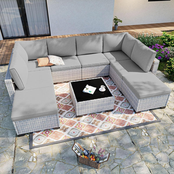 Outdoor PE Wicker Rattan Modular Patio Sectional Sofa Set8