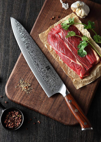 10 Inch Damascus Chef Knife Kitchen Knife Sharp Gyuto Knife Stainless Steel Fashion Professional Chef'S Knife with Rosewood Handle7