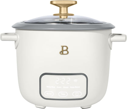 Small Digital Rice Cooker 6 Cup - Programmable Rice Maker with Glass Lid, Cute Mini Glass Rice Cooker & Food Steamer, Non Toxic Ceramic Inner Pot for Brown Rice (White Icing)1