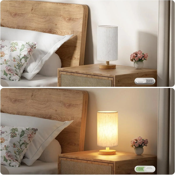 9" Small Table Lamp for Bedroom - Inline Control with 3000K Blub | Cream Shade and Wood Base | 680 Lumens | Easy Assembly | Minimalist Design | E26 | for Kitchen | for Kids Room4