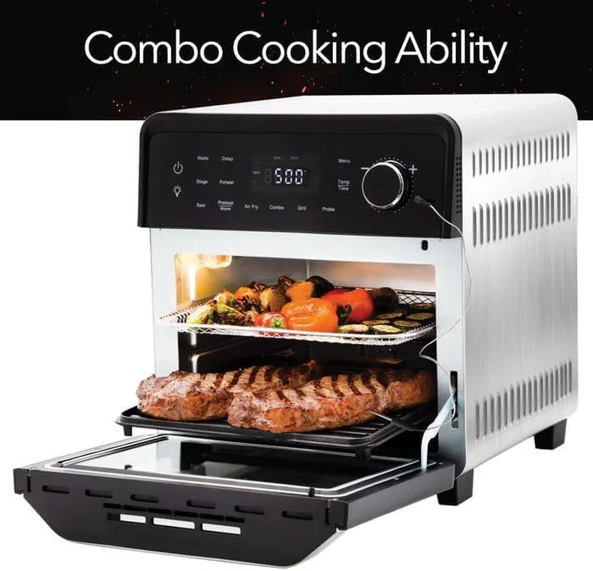 smart-air-fryer-oven-with-powerport™-plug-in-grill-for-dual-zone-efficient-cook-100-in-1-advanced-convection-toaster-oven-countertop-w-insulated-2-glass-door-450-f-preheat-stainless-steel