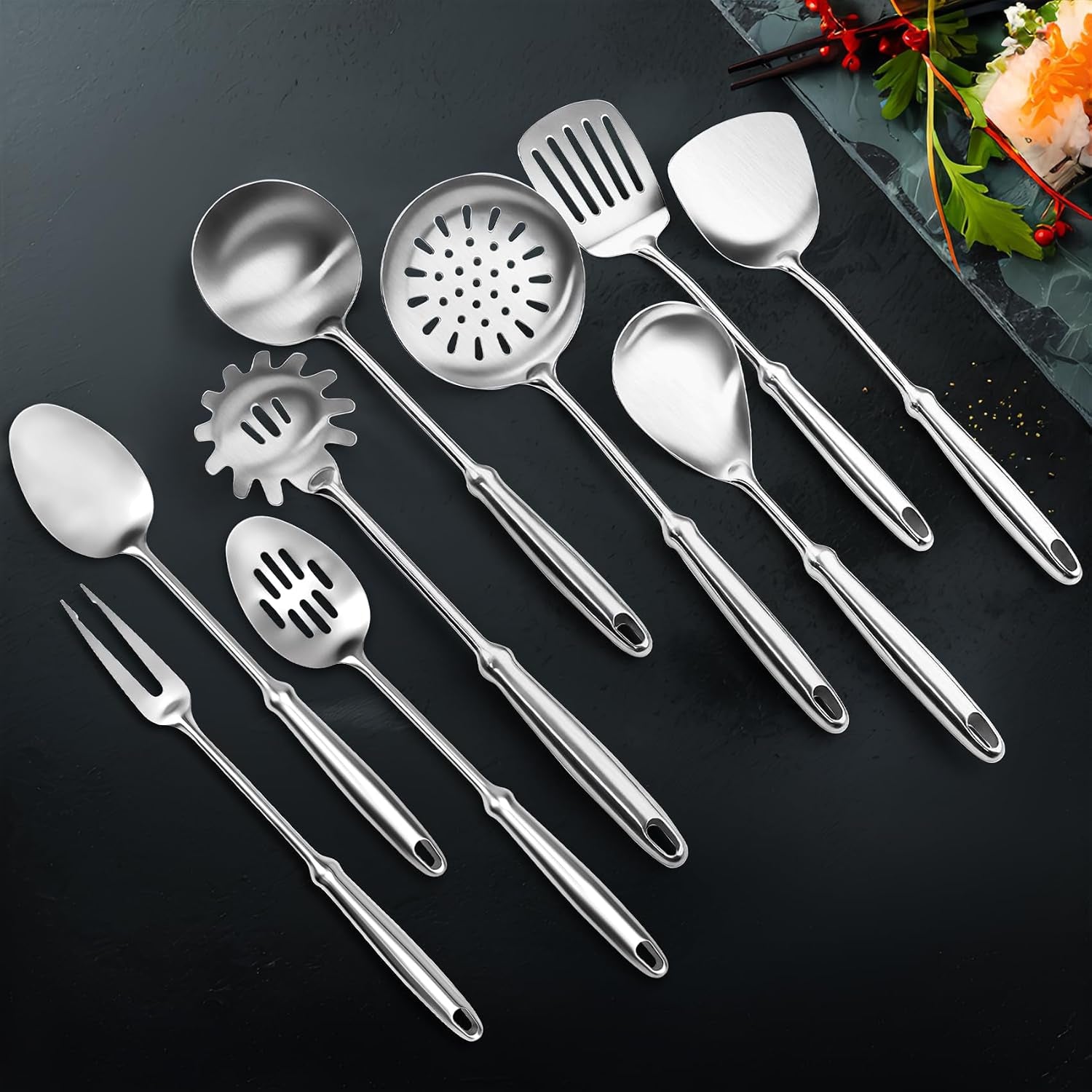 304-stainless-steel-cooking-utensils-set-9-pcs-metal-stainless-steel-kitchen-utensils-set-serving-spoon-spaghetti-spoon-skimmer-meat-fork-etc-dishwasher-safe