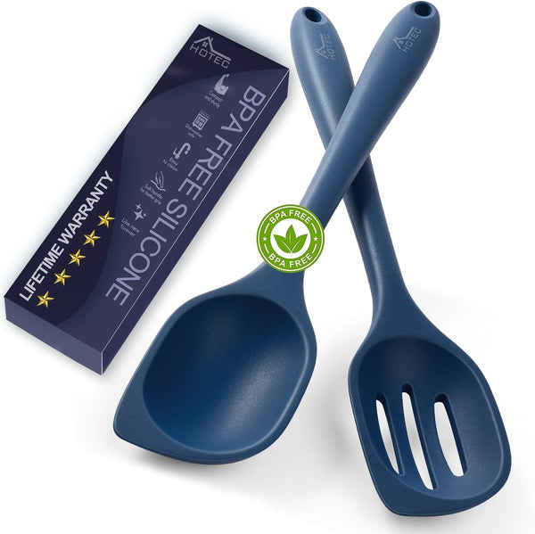 446°F Heat Resistant Silicone Cooking Spoon Spatula, BPA Free Large Kitchen Solid and Slotted Spoons for Mixing, Serving, Scraping, Non-Stick, Dishwasher Safe Classic Blue 12.5Inch1