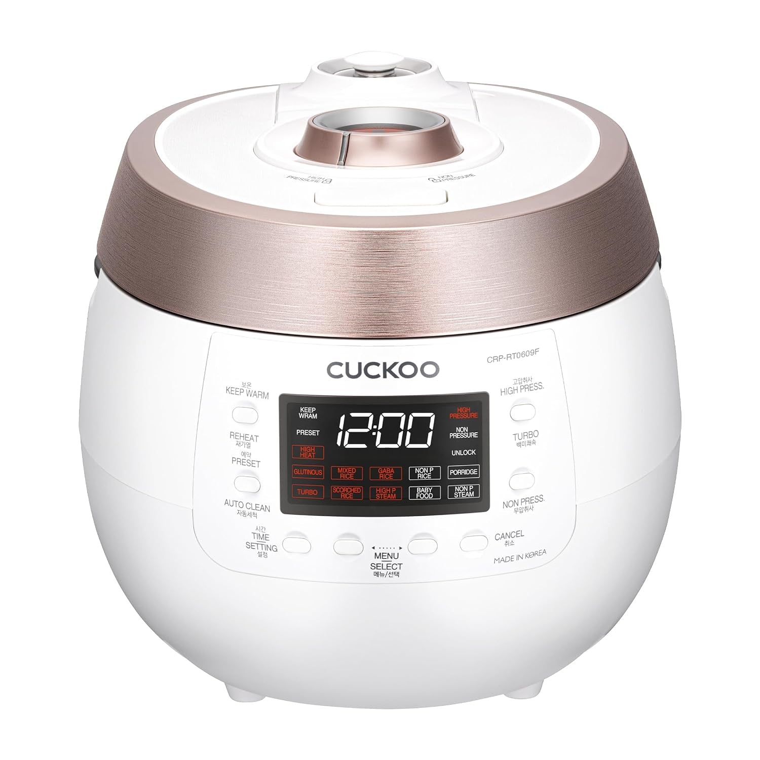 cuckoo-crp-rt0609fw-6-cup-twin-pressure-plate-rice-cooker-warmer-with-high-heat-gaba-mixed-scorched-turbo-porridge-baby-food-steam-hi-non-press-and-more-made-in-korea-white-6-cup-uncooked-capacity-diamond-coated-inner-pot-15-cooking-mod