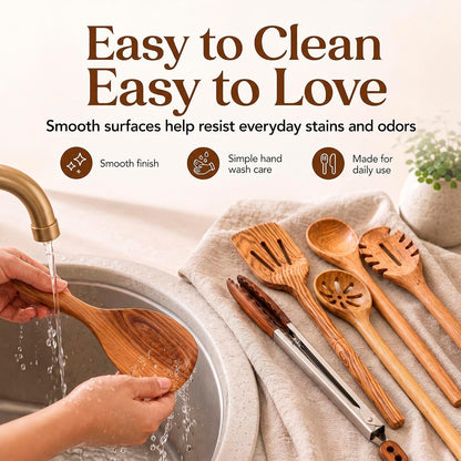 Teak Wooden Utensil Set for Cooking - 8 Piece Teak Wooden Spoons Set5