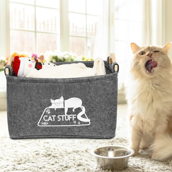 Cat Toy Box, Cat Toy Storage Basket with Handles, Felt Pet Toy Basket Pet Supplies Storage Bin, Perfect for Organizing Cat Toys and Accessories6