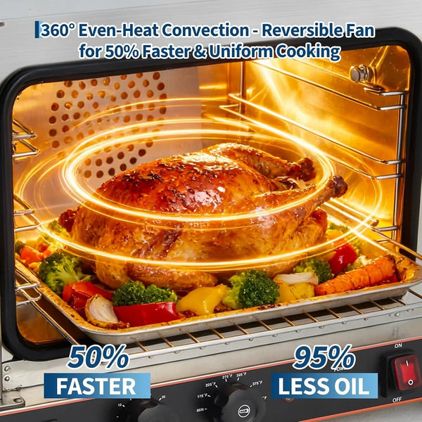Compact 22L Commercial Countertop Convection Toaster Oven – 3-Tier Air Fryer, 1440W, Adjustable Temp 30°C-300°C, Half-Size, Stainless Steel, with Trays & Wire Racks, Kitchen Appliance,4