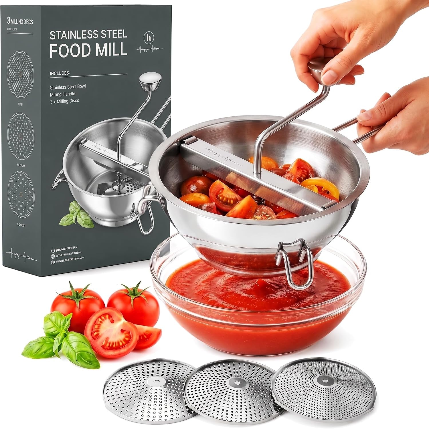 hungry-artisan-stainless-steel-food-mill-for-tomato-sauce-canning-3-interchangeable-discs-ergonomic-rotary-hand-crank-for-applesauce-baby-food-mashed-potatoes-purees