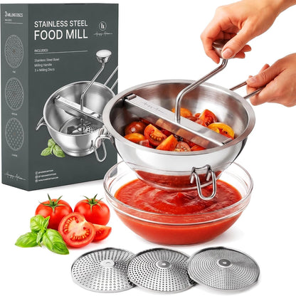 Hungry Artisan Stainless Steel Food Mill for Tomato Sauce & Canning | 3 Interchangeable Discs, Ergonomic Rotary Hand Crank; for Applesauce, Baby Food, Mashed Potatoes & Purees1