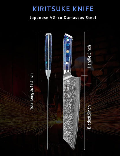 8.5 Inch Kiritsuke Kitchen Chef Knife - 67 Layers Damascus Steel & Resin Handle - Xuan Series(Sapphire Blue)4