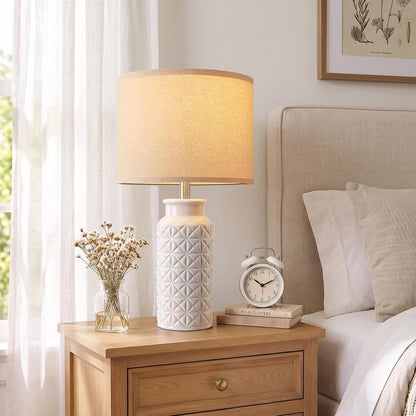 22.6" Modern Ceramic Bedside Lamps Set of 2, Lamps for Bedroom,White6