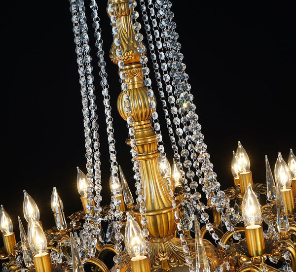 24-Light Antique Gold Crystal Chandelier, Extra Large Luxury Candle Chandelier Lighting Fixture for High Ceiling Foyer, Grand Entryway Living Room, Oversized D39 H646