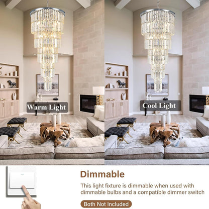 Large Crystal Chandelier for High Ceiling, 28" D X 62" H Modern Chrome Chandelier, 37-Light Luxury Foyer Light Fixture with 79" Adjustable Chain for Staircase Entryway Living Room4