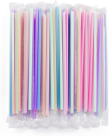 [Individually Wrapped] 100Pcs Disposable Plastic Drinking Straws - 8.26" Long and 0.24 Diameter Colorful Cute Straws for Juice,Coffee,Milk,Cocktail, Bachelorette/Birthday Party, Bridal/Baby Shower1