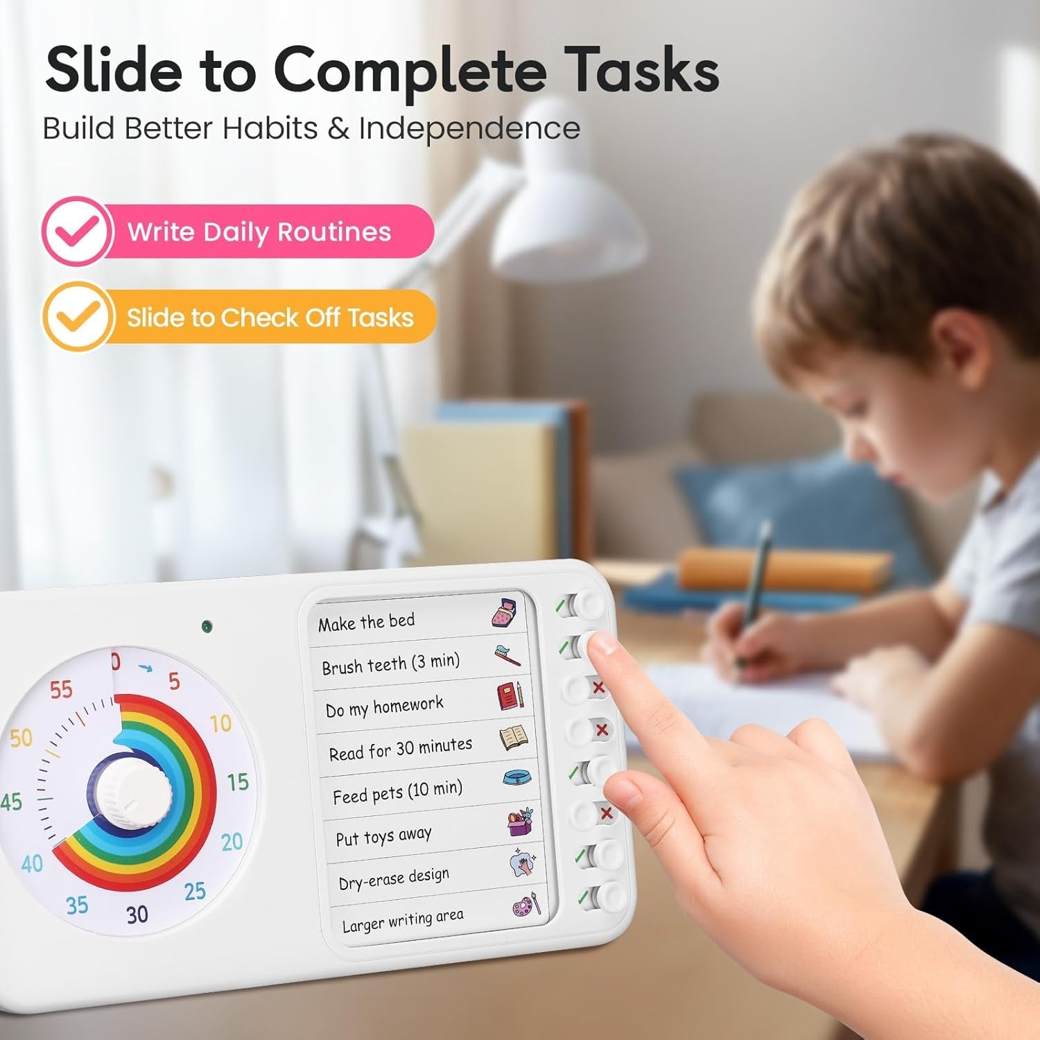 2-in-1-visual-timer-adhd-with-task-board-to-do-list-checklist-dry-erase-chore-chart-and-visual-schedule-for-kids-adhd-rainbow-countdown-timer-for-classroom-home-homeschool-white