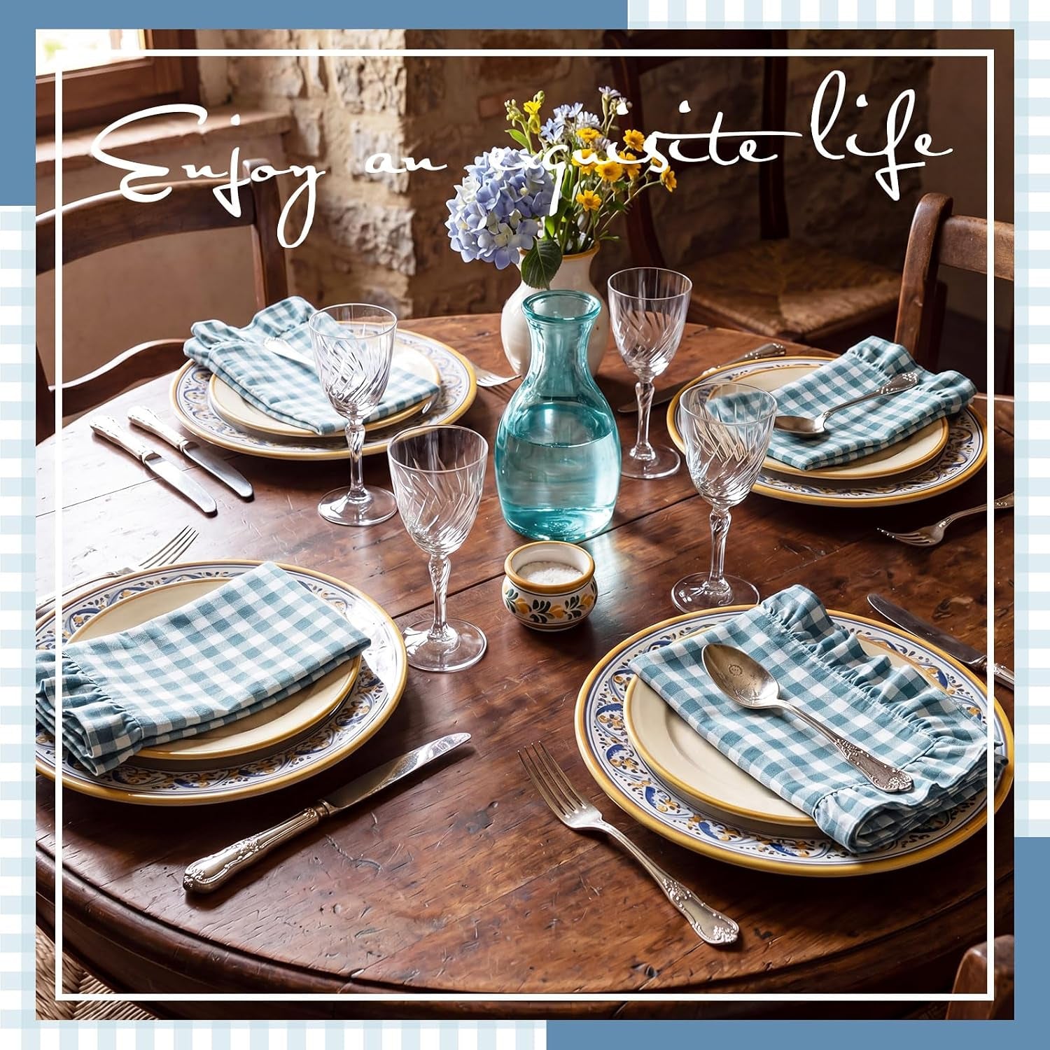 8-pcs-blue-gingham-napkins-cotton-ruffle-checkered-napkin