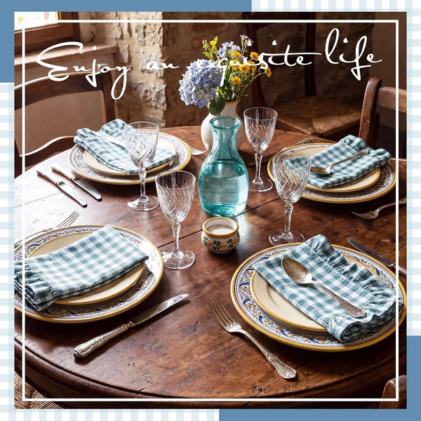 8 Pcs Blue Gingham Napkins Cotton Ruffle Checkered Napkin6