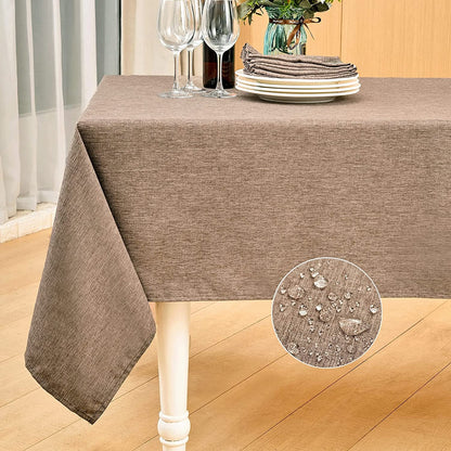 Rectangle Table Cloth Linen Farmhouse Tablecloth Waterproof Anti-Shrink Soft and Wrinkle Resistant Decorative Fabric Table Cover for Kitchen (Flaxen, 60" X 84" (6-8 Seats))1