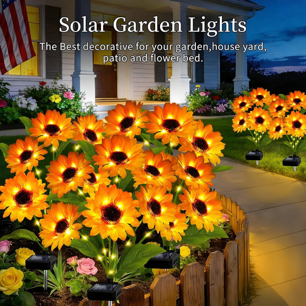 Solar Garden Lights Outdoor, 4 Pack Solar Sunflower Lights with 24 Head 3.5 Inch Flowers, Waterproof Flowers Light Fall Decor Auto On/Off for Garden Yard Patio Backyard, Gifts for Mom Women5