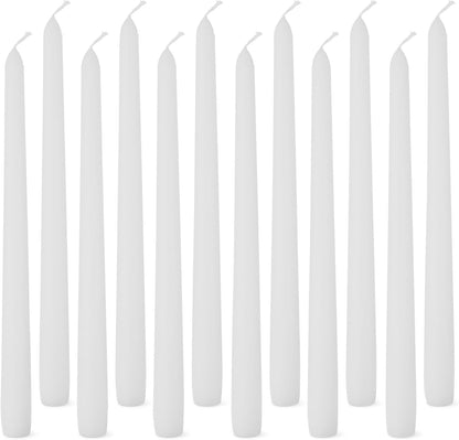 Taper Candles, Unscented, Long Burning, Paraffin and Palm Wax with Cotton Wicks, 7.5 Hours Burning Time, 10 Inches, White, Pack of 121