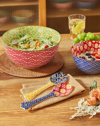 Ceramic Mixing Bowls Set of 3, Large Serving Bowls, Vibrant Colors5