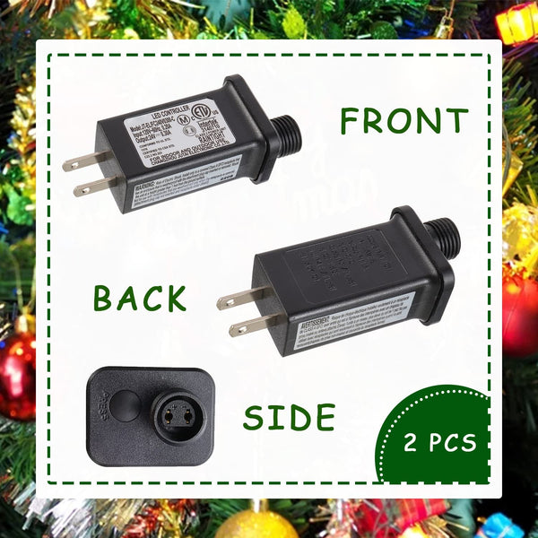 24V 7.2W LED Transformer Replacement Class 2 Power LED Controller with 8 Modes Supply for Christmas String Light Inflatable Decorations IP44 Waterproof Low Voltage Transformer(2 Pcs)6