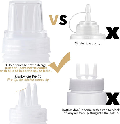 3 Hole Plastic Condiment Squeeze Bottles, 3 Pcs 13Oz | Sauces, Ketchup, Salad Dressing, Oil, BBQ Paint, Pancake Art. 3-Hole Cap, Controlled Dispensing, Bpa-Free.6