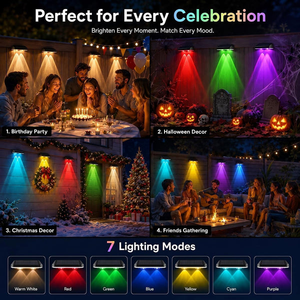 Solar Fence Lights Outdoor, Warm White & RGB Combo 8 Modes Color Changing Fence Lights Solar Powered for Outside, LED IP65 Waterproof Solar Patio Light for Step, Pathway, Garden, Deck, Stairs - 8 Pack7