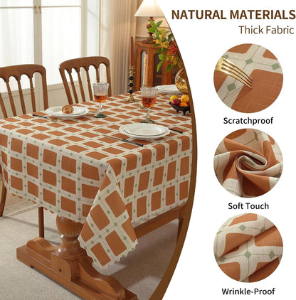 Rectangle Waterproof Tablecloth Linen Textured Table Cloth,Stain and Wrinkle Resistant Washable Fabric Table Cover for Dining, Party, Camping and Outdoor, 54 X 78 Inch, Brown Plaid4
