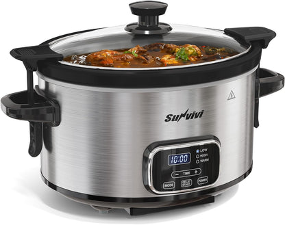 4QT Programmable Slow Cooker with Locking Lid, Removable Ceramic Pot, 3 Heating Settings & Timer, Dishwasher-Safe, Stainless Steel9