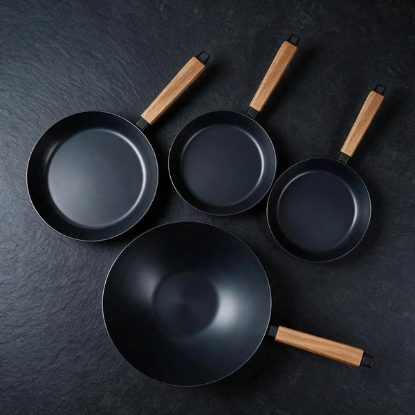 Forest 4-Piece Professional Carbon Steel Frying Pan Set, Wood Handle | Pre-Seasoned Non-Toxic Frying Pans - Chemical-Free, Traditional Cooking Surface - All Stovetop Compatible & Fast-Heating9