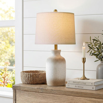 24'' Farmhouse Ceramic Table Lamp with Natural Textured Finish | Bedside Lamps for Bedroom, Rustic & Organic Style, Handmade Craft Jar Design, Ideal Gift & Decor for End Side Table1